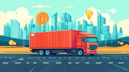 Poster - Freight Logistics Management for Streamlining Global Import and Export with Flat Design Optimized for Efficiency Productivity and Sustainability in the Supply Chain Industry