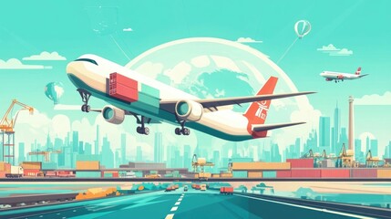 Poster - Comprehensive global logistics and multimodal international freight transport system showcasing efficient distribution supply chain and commercial connectivity