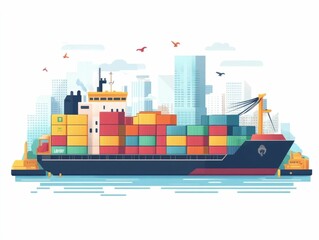 Poster - Efficient freight logistics and customs clearance process for global shipment and distribution in a flat design Showcasing the streamlined workflow and technology driven of the logistics industry