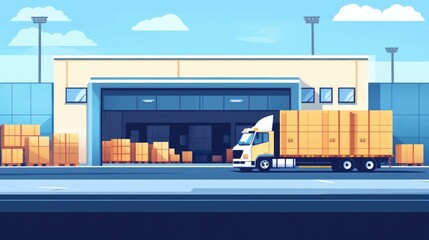 Fototapete - Detailed flat design depicting the efficient international freight logistics and warehouse distribution network for global trade and commerce