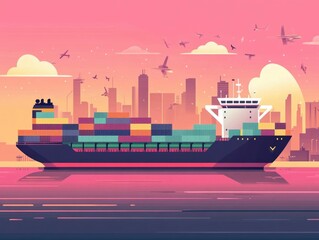 Poster - Integrated global logistics and freight transportation services including air and sea freight chain management warehouse distribution and delivery network illustrated in a modern flat design style
