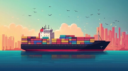Poster - Streamlining Global Freight Logistics with Efficient Supply Chain Management A Flat Design Showcasing the of Transportation Warehousing and Distribution for Seamless Cargo Delivery