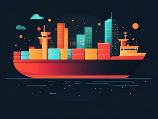 Poster - Flat design showcasing global logistics and strategic freight transportation partnerships  Depicting the interconnected world of supply chain management international trade