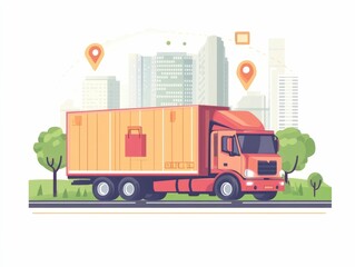 Poster - Comprehensive Freight Logistics for Cross Border E Commerce Shipping Services Showcasing a Flat Design of the Transportation and Distribution Process