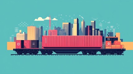 Fototapete - Freight Logistics and Global Supply Chain Visibility Tools Illustrated in Flat Design  Visualization of data driven logistics management transportation optimization