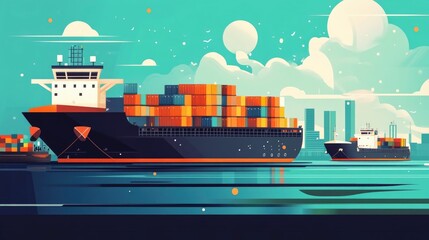 Poster - Flat design depicting global freight logistics and supply chain solutions for emerging markets  Showcasing transportation shipping delivery and distribution concepts