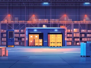 Poster - Streamlined Logistics Automated Shipping Warehouse for Efficient Supply Chain Management  showcasing a modern technology driven logistics facility with automated processes data driven optimization