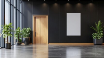 Poster - An advertisement banner on a modern building facade, with a light and sleek design, on an outdoor background. Stock image.