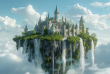 Fantasy floating island with a castle in the sky