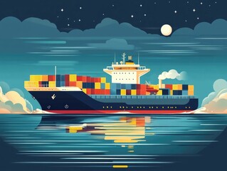 Fototapete - Autonomous ships and shipping automation technologies revolutionizing freight transport and logistics for efficient sustainable and digitally enabled cargo delivery and supply chain management