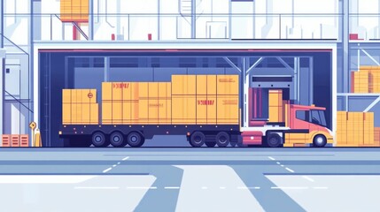 Fototapete - Automated Cross Docking Drives Efficient Logistics in Flat Design Streamlining the Supply Chain with Advanced Transportation and Warehouse Management Solutions