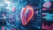 © Najikung - Futuristic heart visualization with data analysis on screens in a medical environment, showcasing healthcare technology.
