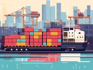 Fototapete - Automated Global Logistics and Shipping Management Illustrated in Flat Design Style  Optimized Supply Chain and Distribution Network for Efficient Cargo Delivery and Freight Forwarding Services