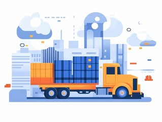 Poster - A flat design showcasing cloud based automated logistics solutions that streamline shipping processes enhance efficiency