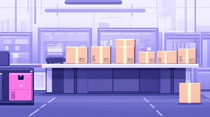 Poster - Flat design showcasing an AI powered shipping automation and package tracking system  Highlighting technology logistics