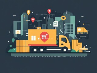 Poster - Automated Logistics Supply Chain Tracking and Management Flat Design Showcasing an efficient integrated and data driven supply chain system for modern businesses