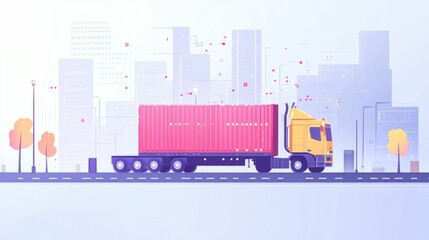 Fototapete - Blockchain Powered Logistics Efficient and Transparent Automated Shipping Transactions Illustrated in a Flat Design Style