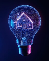 A lightbulb with house symbols inside, representing innovative real estate investment.