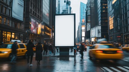 Poster - An illuminated blank billboard is seen at dusk on a city street. Outdoor advertising concept.