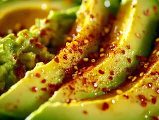 Wall Mural - Close-up of Sliced Avocado with Chili Flakes