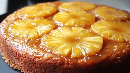 Wall Mural - Close-up of a Delicious Pineapple Upside-Down Cake