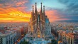 © SakdaSong - 13. The Sagrada Familia in Barcelona, Spain, glowing with turquoise and gold patterns at dusk. The cathedralâ€™s intricate designs shimmer in the evening light. Cinematic, fantasy style