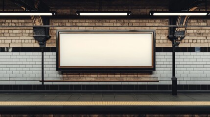 Poster - In the corridor of a modern train station, there are blank billboards.