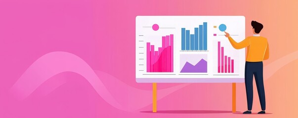 Financial analytics with secure access, detailed data visualization, flat design illustration