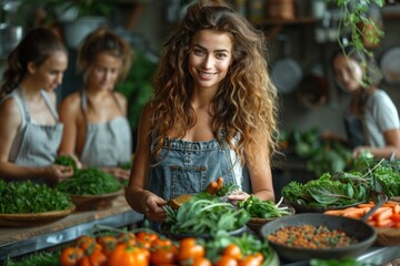 young adults enjoying plant-based foods and sustainable living, eco-friendly lifestyle and modern ki