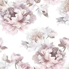 Wall Mural - Watercolor neutral pink peonies seamless pattern background. Floral backdrop