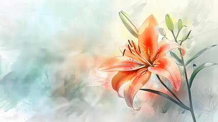 Canvas Print - lily Watercolor art Drawing Style