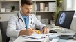 © Premium Resource - Endocrinologist a specialized clinic examining patient records with advanced diagnostic tools