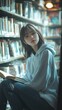 © Nattapol - Young Woman Reading Book in Library