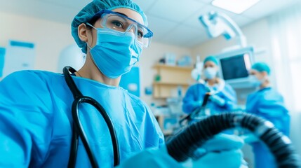 Wall Mural - Gastroenterology nurse a clinic assisting with an endoscopy procedure