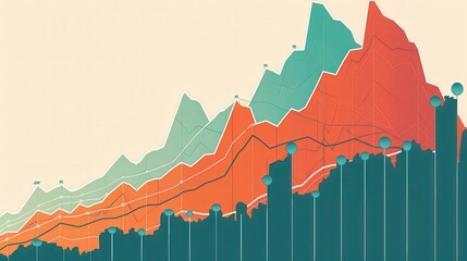 Fototapete - A detailed stock chart illustrating the long-term growth trajectory of a successful startup