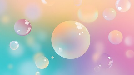 Poster - Colorful, iridescent bubbles float against a soft, pastel background.