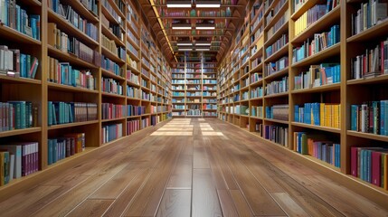 Wall Mural - Bookstore aisle , Natural light bookstore , Photorealistic bookstore , High-detail bookstore