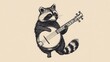 © Keattipoom - Whimsical Hand-Drawn Vintage Raccoon Playing Banjo Illustration in Monochrome Style