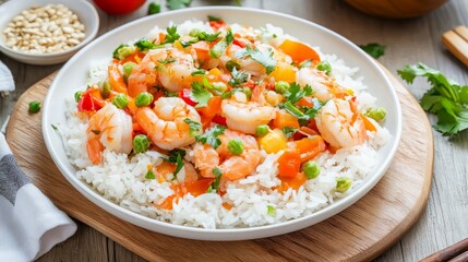 Wall Mural - Shrimp Stir-Fry with Rice and Vegetables