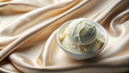 Poster - Vanilla ice cream with a soft yogurt ice cream texture on a satin background from a top view, vanilla, ice cream, soft
