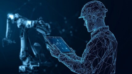 Poster - Digital Worker Using Tablet with Robotic Arm in Background