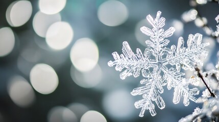 Canvas Print - A delicate snowflake shimmers against a backdrop of soft, out-of-focus lights.