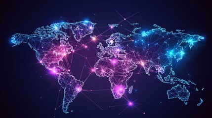 Poster - Global Network Connection World Map Abstract Background
