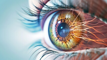 Poster - detailed depiction of the human eye, highlighting the cornea, lens, retina, and optic nerve involved