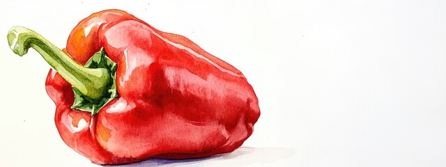 Watercolor depiction of a vibrant red bell pepper on a white backdrop