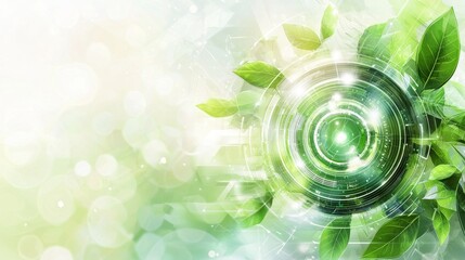 Poster - Abstract Green Technology Background with Leaves and Bokeh