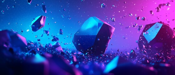 Poster - Abstract Neon Blue and Purple Crystal Background