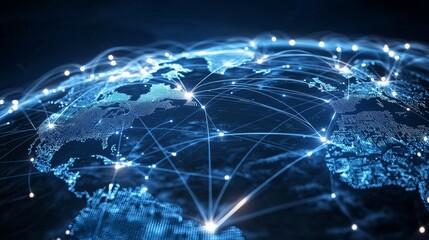 Poster - Global Network Connection Digital World Map Internet Technology Abstract Earth
