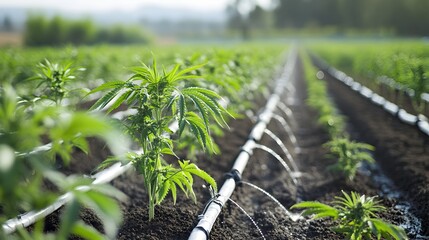 Poster - efficient cannabis farm with precision drip irrigation system showcasing sustainable agriculture pra
