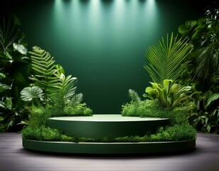 Wall Mural - Living Plant Podium- A podium designed with live plants growing around it or even from within it, symbolizing growth and sustainability, eco-themed events, wellness talks, or green design exhibitions